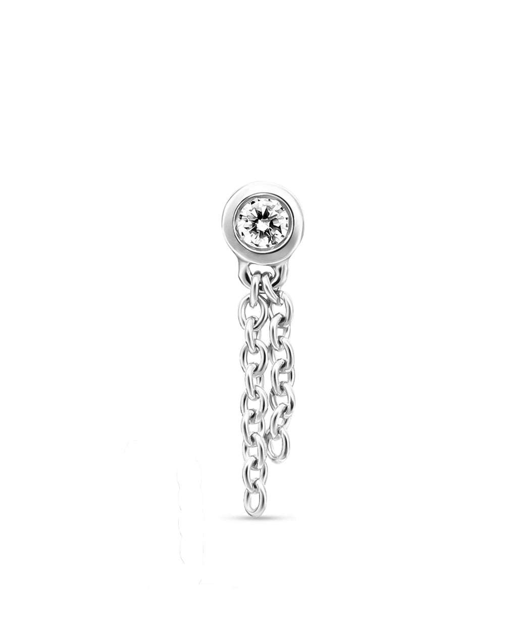 Covetear Taselle Bezel Diamond Cartilage Earring#material_14k_White_Gold