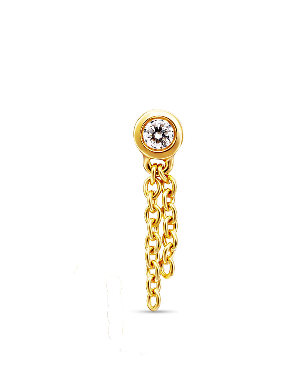Covetear Taselle Bezel Diamond Cartilage Earring#material_14k_Yellow_Gold
