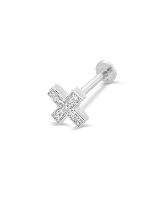 Covetear Diamond Cross Cartilage Earring #material_14k_White_Gold