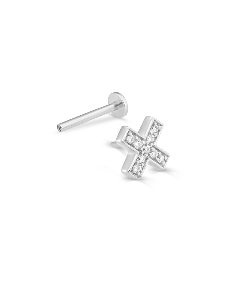 Covetear Diamond Cross Cartilage Earring #material_14k_White_Gold