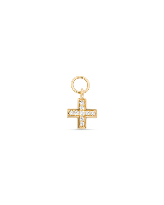Covetear Diamond Cross Hoop Charm#material_14k_Yellow_Gold