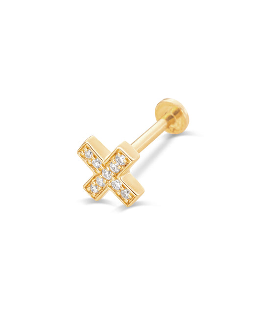 Covetear Diamond Cross Cartilage Earring#material_14k_Yellow_Gold