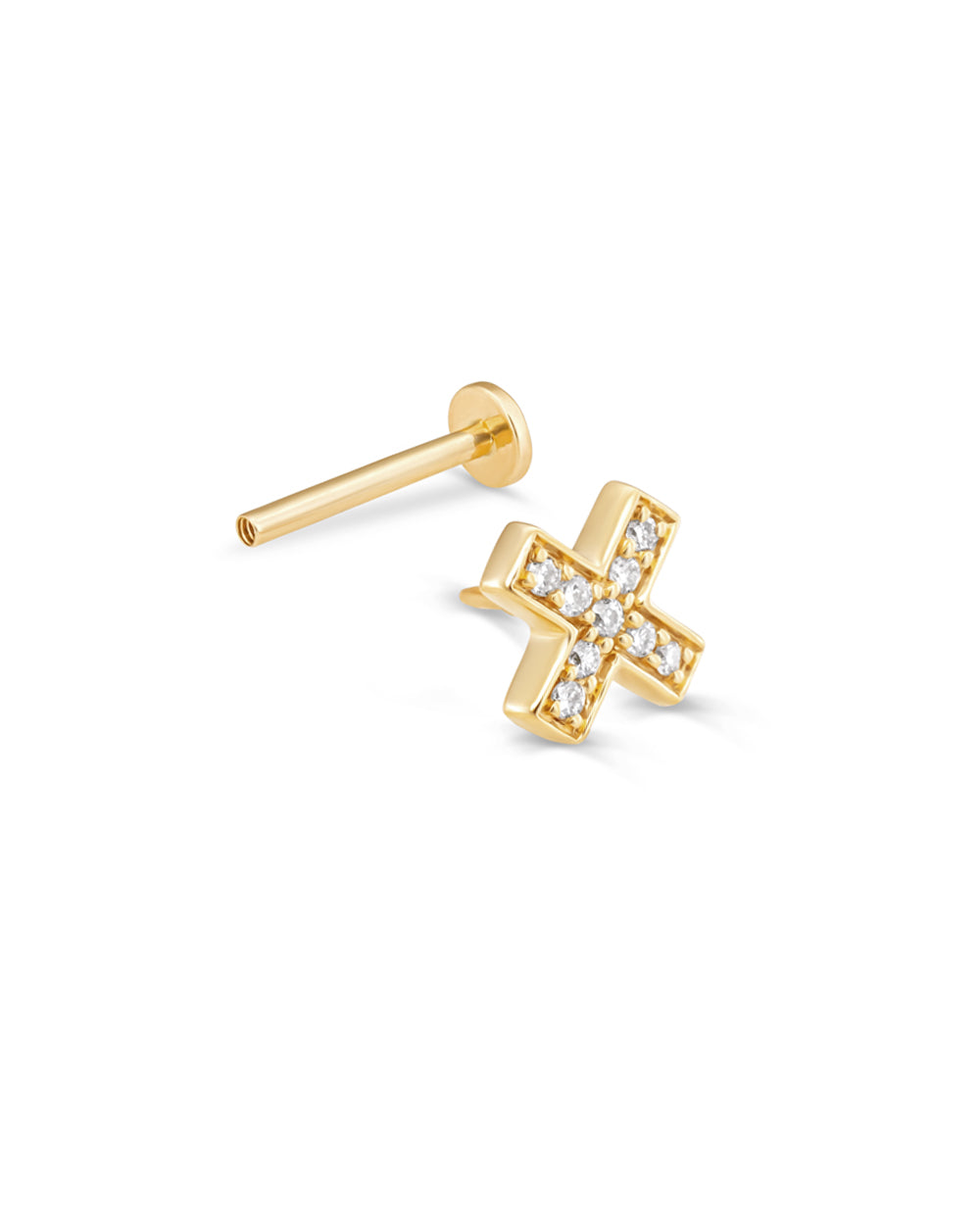 Covetear Diamond Cross Cartilage Earring#material_14k_Yellow_Gold