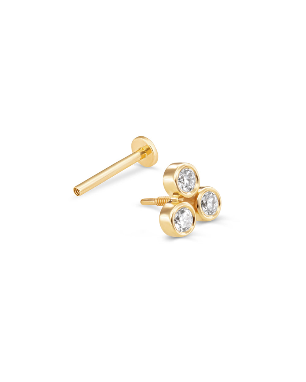 Covetear Classic Diamond Trilogy Cartilage Earring#material_14k_Yellow_Gold