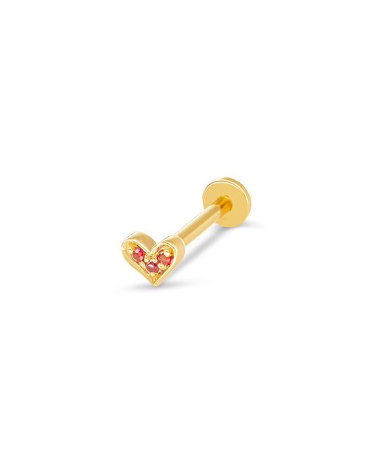 Covetear Ruby Heart Cartilage Earring#material_14k_Yellow_Gold