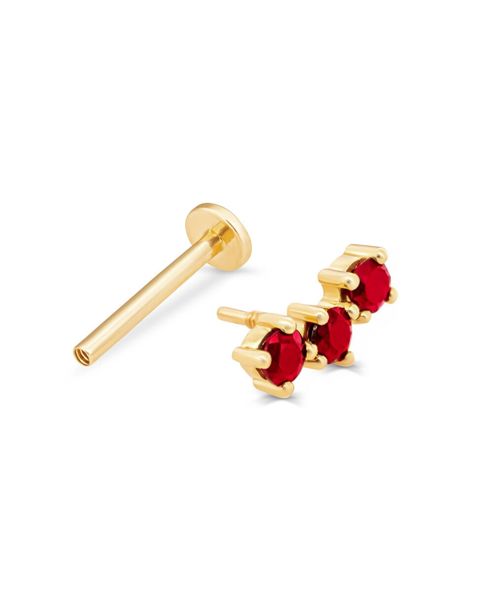 Covetear Ruby Petit Trilogy Cartilage Earring#material_14k_Yellow_Gold