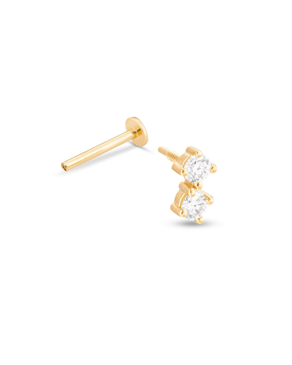 Covetear Diamond Petit Duo Cartilage Earring#material_14k_Yellow_Gold
