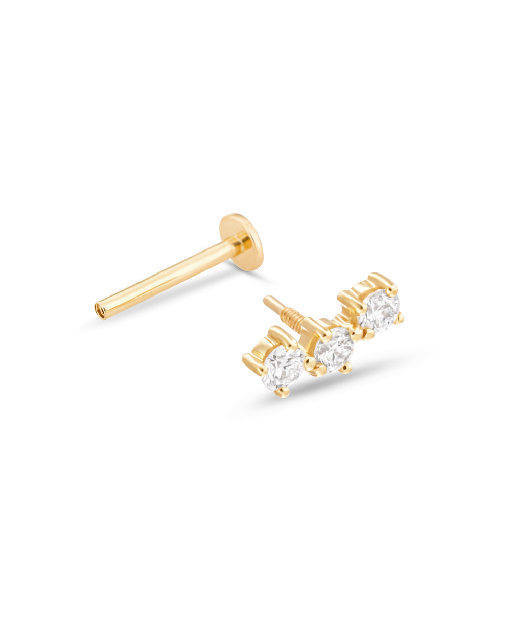 Covetear Diamond Petit Trilogy Cartilage Earring#material_14k_Yellow_Gold