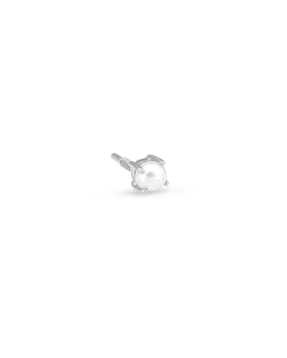 Covetear Pearl Petit Solitaire Cartilage Earring#material_14k_White_Gold