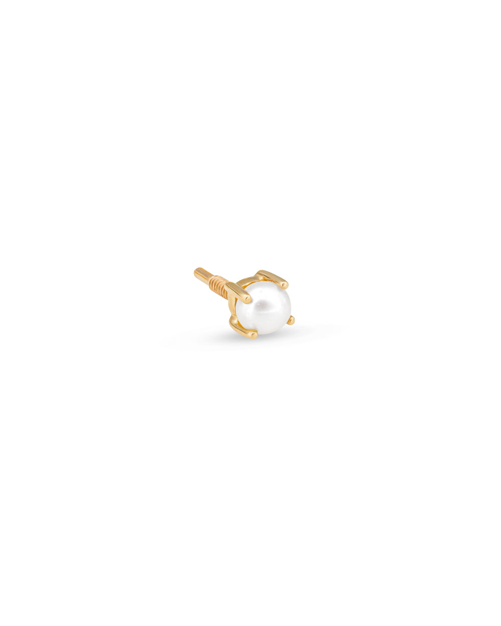 Covetear Pearl Petit Solitaire Cartilage Earring#material_14k_Yellow_Gold