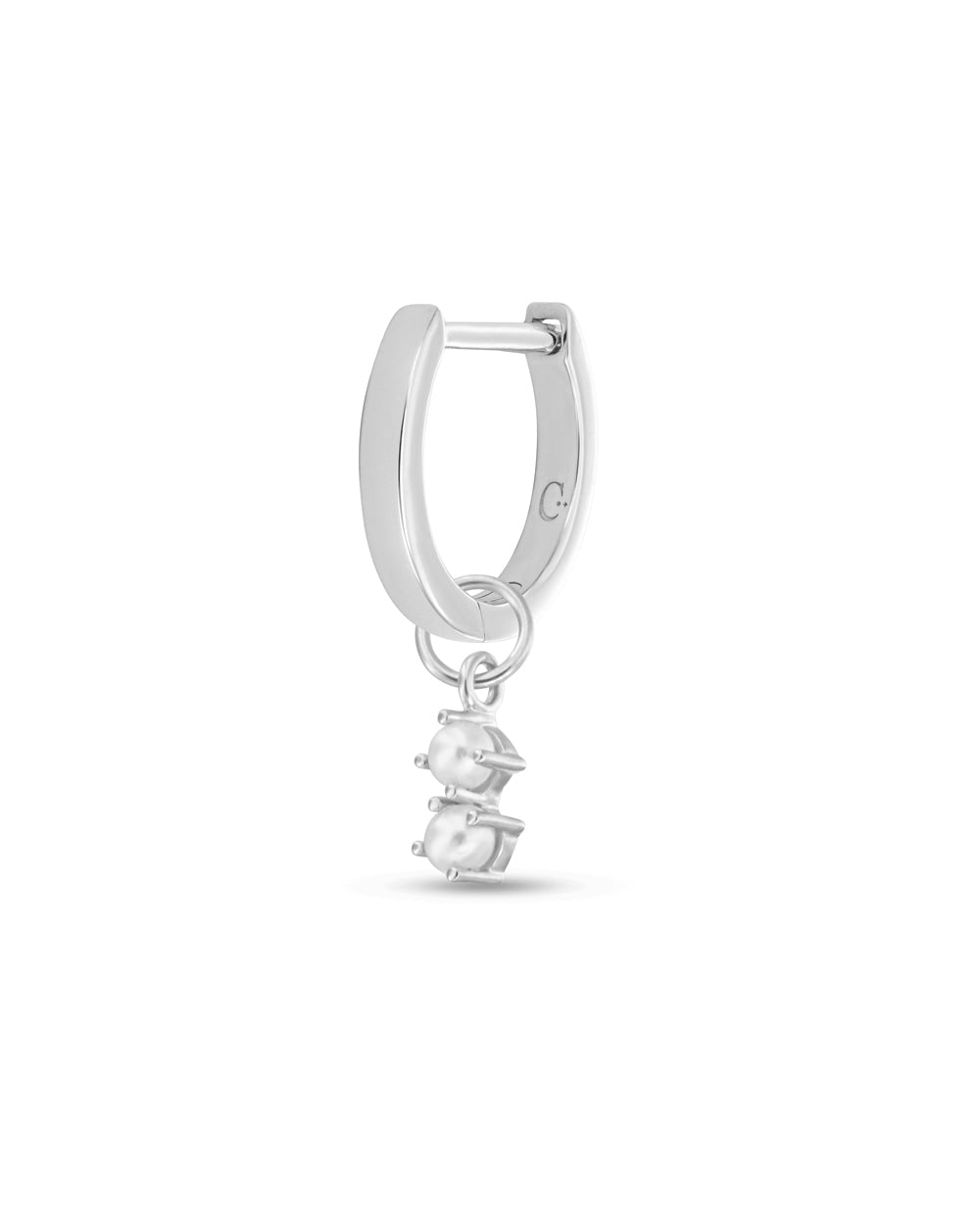 Covetear Petit Pearl Duo Hoop Charm#material_14k_White_Gold