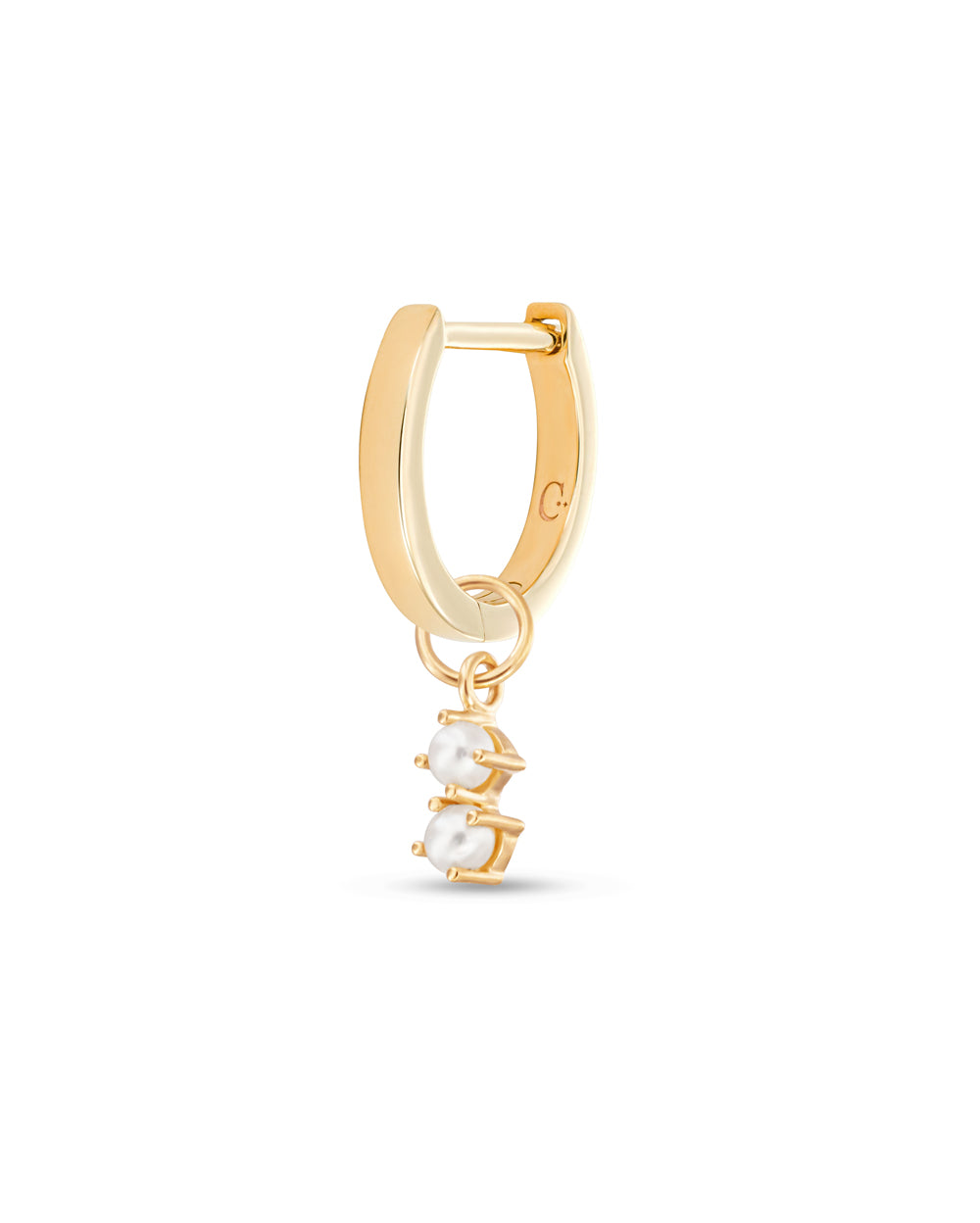 Covetear Petit Pearl Duo Hoop Charm#material_14k_Yellow_Gold