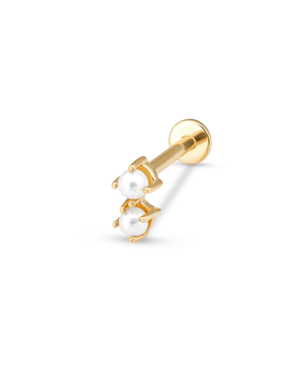 Covetear Pearl Petit Duo Cartilage Earring#material_14k_Yellow_Gold