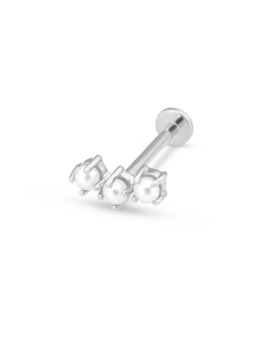 Covetear Pearl Petit Trilogy Cartilage Earring#material_14k_White_Gold