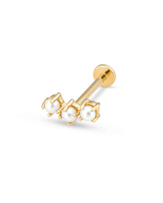 Covetear Pearl Petit Trilogy Cartilage Earring#material_14k_Yellow_Gold