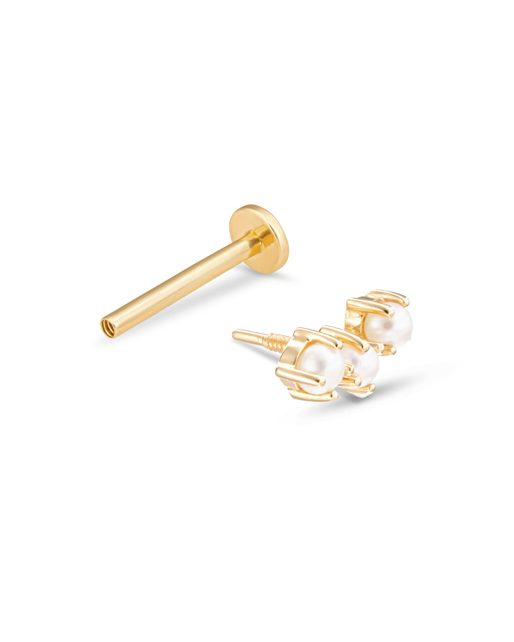 Covetear Pearl Petit Trilogy Cartilage Earring#material_14k_Yellow_Gold