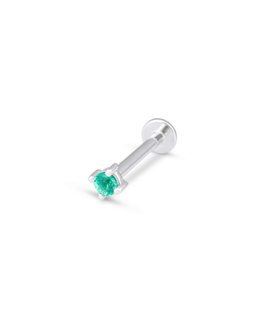 Covetear Emerald Petit Solitaire Cartilage Earring#material_14k_White_Gold