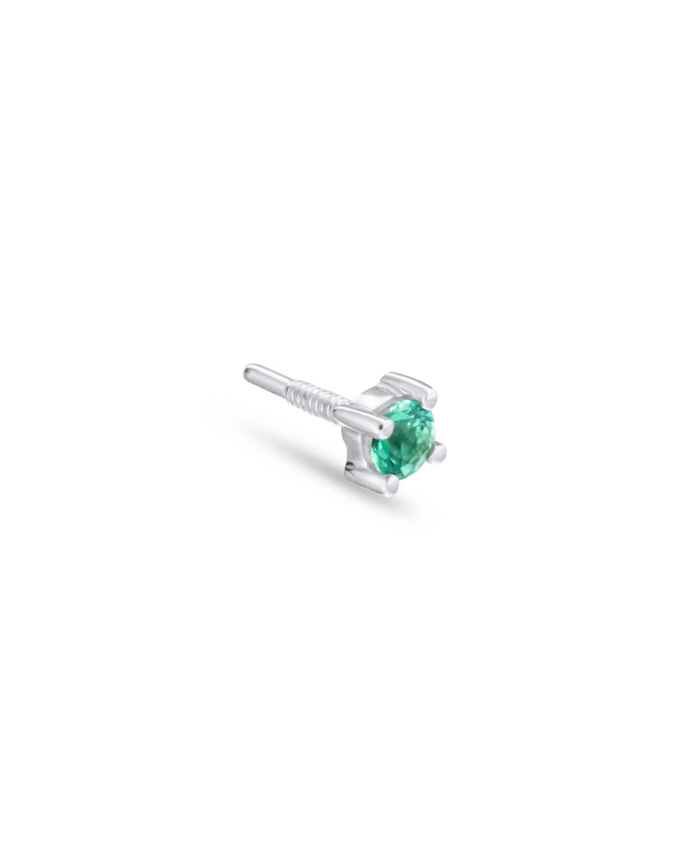 Covetear Emerald Petit Solitaire Cartilage Earring#material_14k_White_Gold