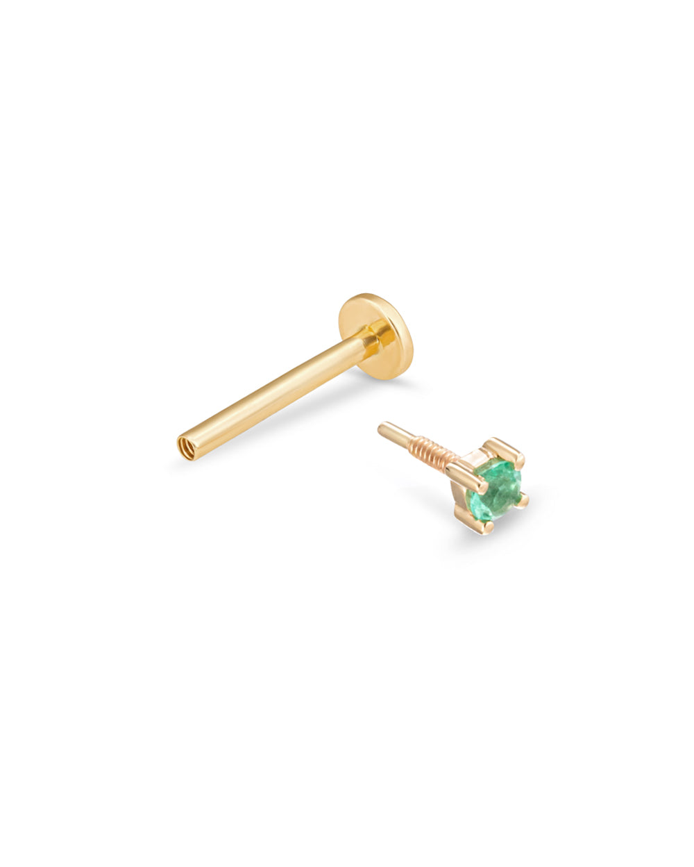 Covetear Emerald Petit Solitaire Cartilage Earring#material_14k_Yellow_Gold