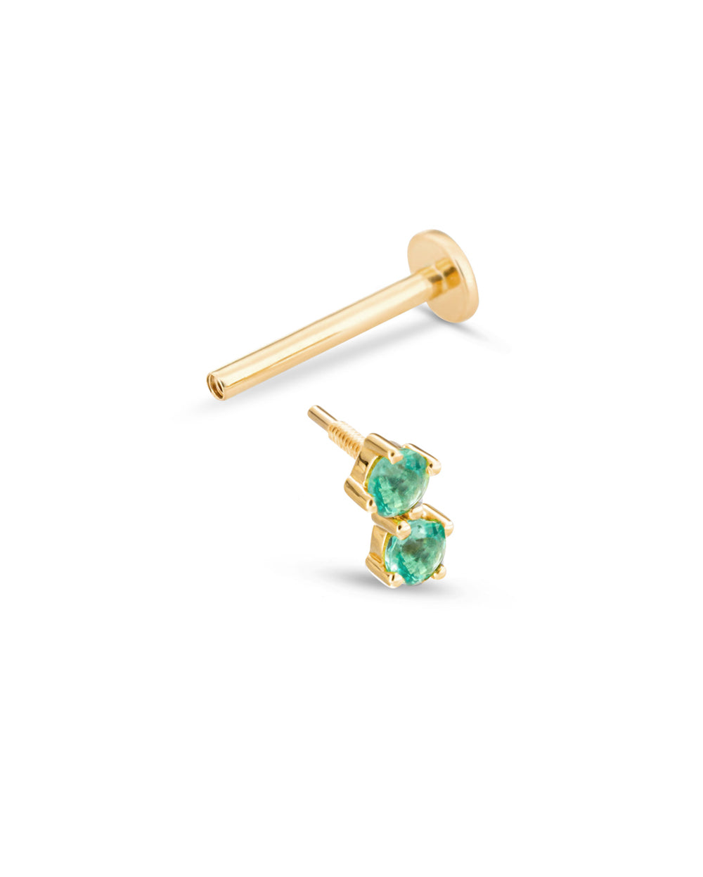 Covetear Emerald Petit Duo Cartilage Earring#material_14k_Yellow_Gold