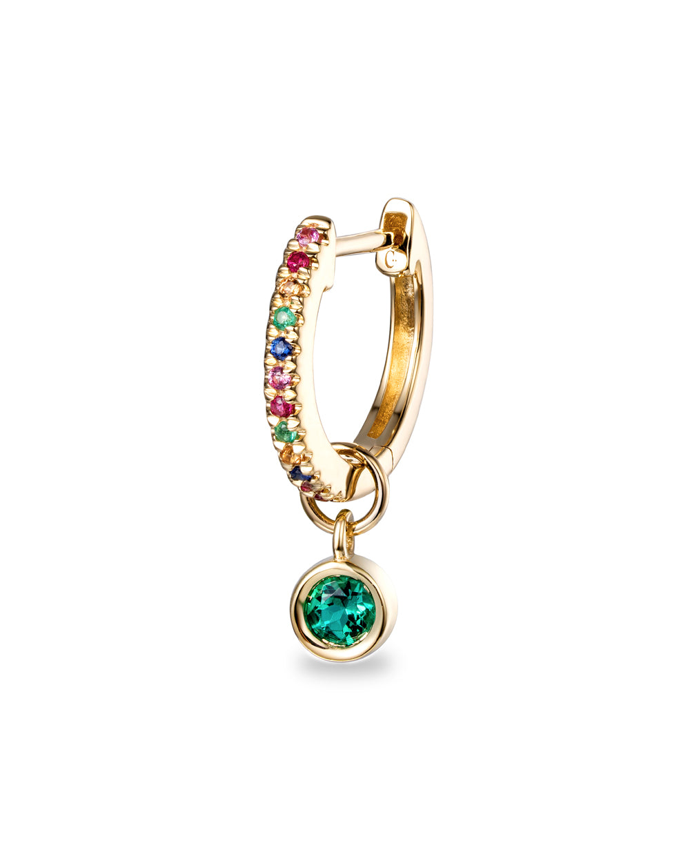 Covetear Bezel Emerald Hoop Charm#material_14k_Yellow_Gold