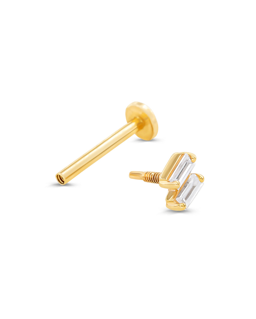 Covetear Bebe Baguette Duo Cartilage Earring #material_14k_Yellow_Gold