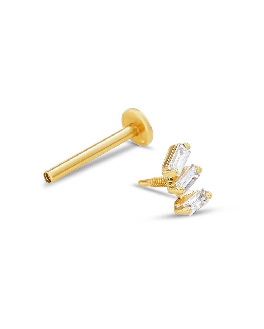 Covetear Bebe Baguette Trilogy Cartilage Earring #material_14k_Yellow_Gold