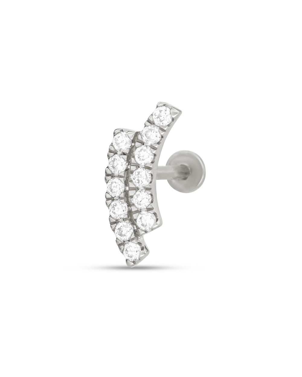 Covetear Diamond Crescent Duo Cartilage Earring#material_14k_White_Gold