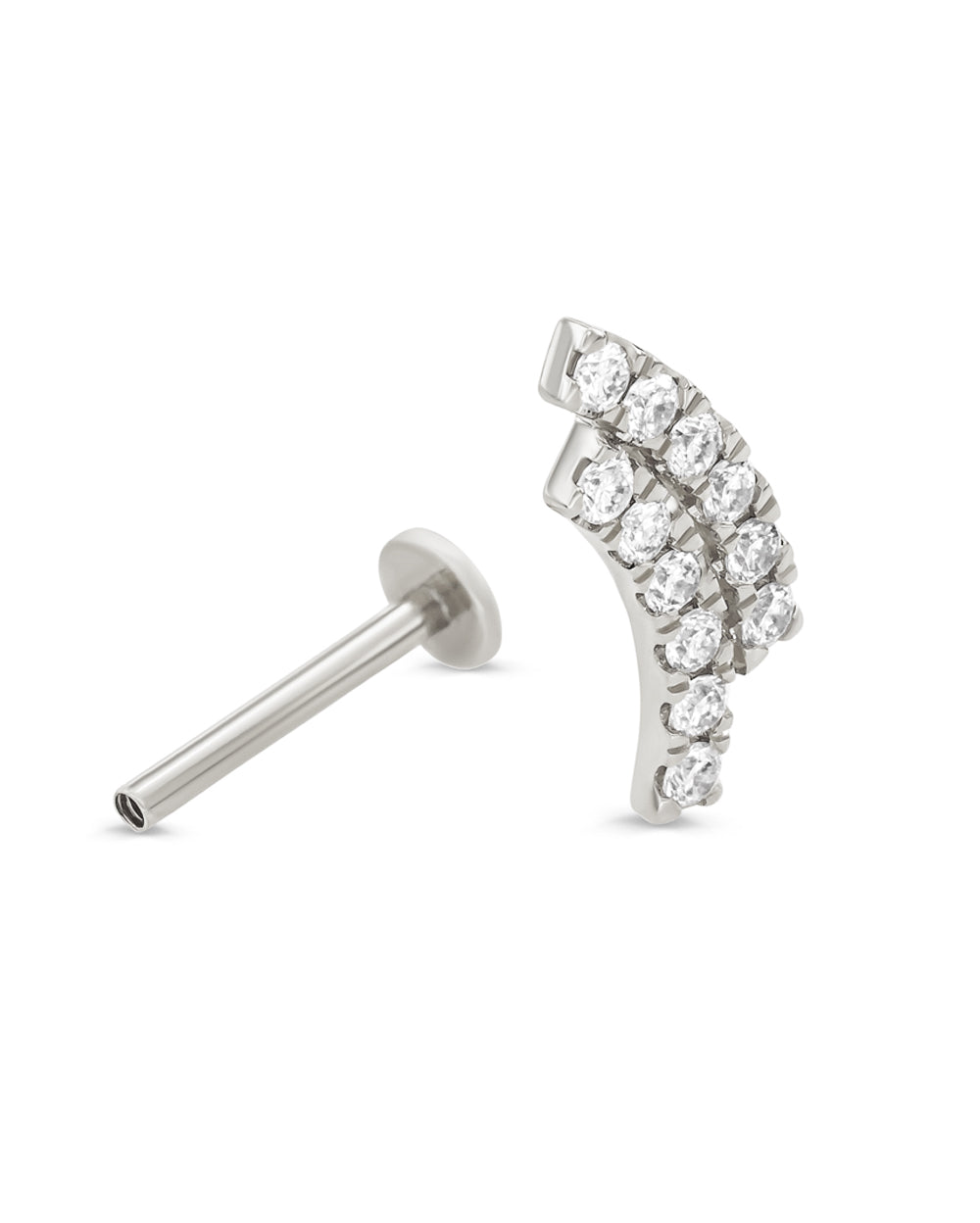 Covetear Diamond Crescent Duo Cartilage Earring#material_14k_White_Gold