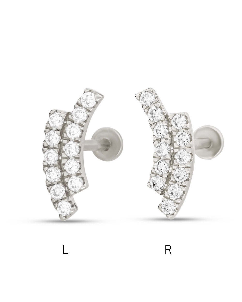 Covetear Diamond Crescent Duo Cartilage Earring#material_14k_White_Gold