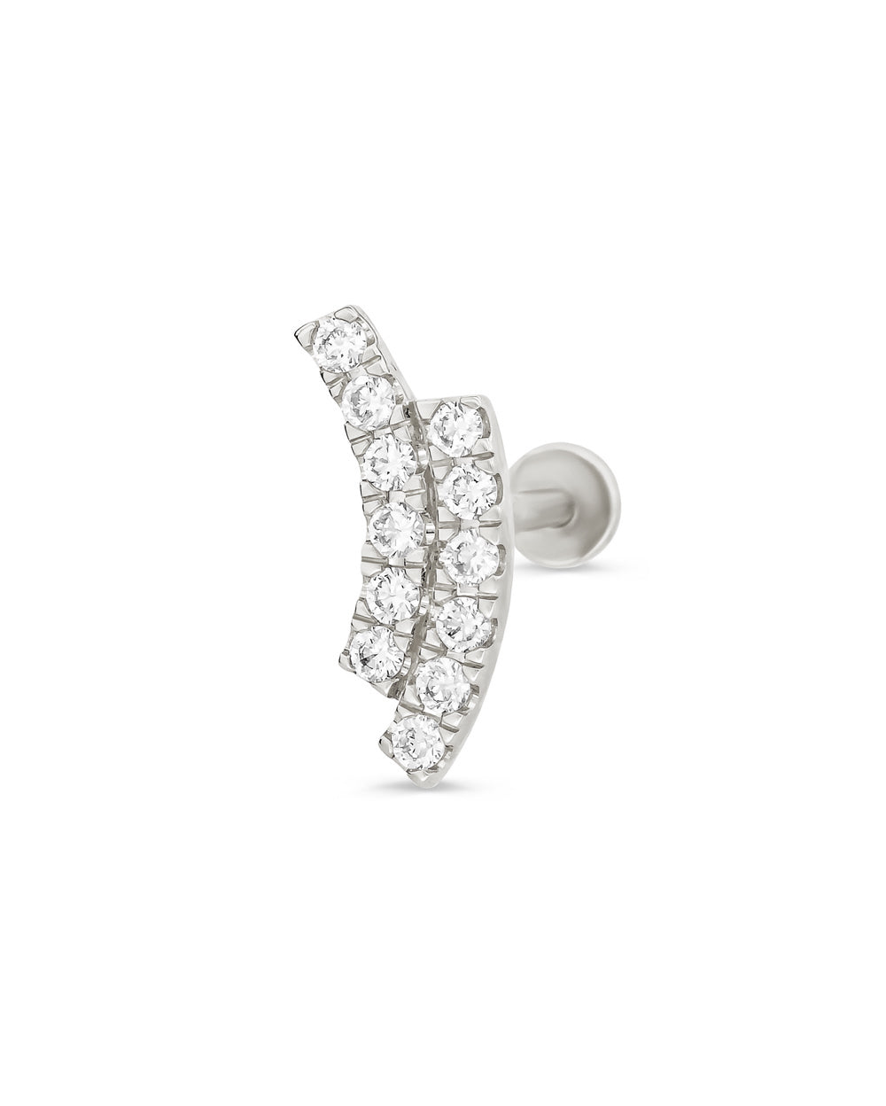 Covetear Diamond Crescent Duo Cartilage Earring#material_14k_White_Gold