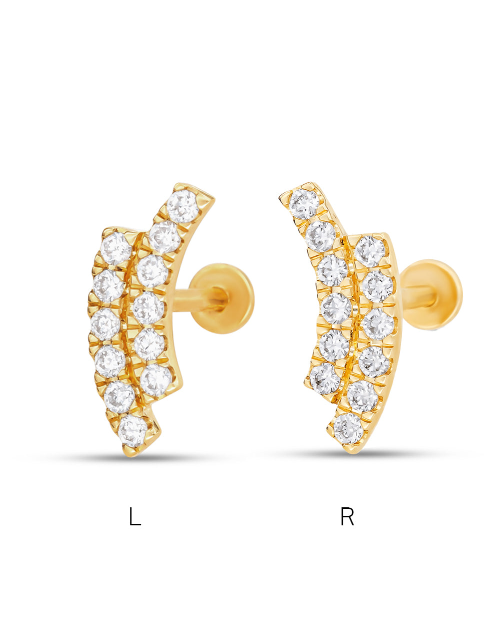 Covetear Diamond Crescent Duo Cartilage Earring#material_14k_Yellow_Gold