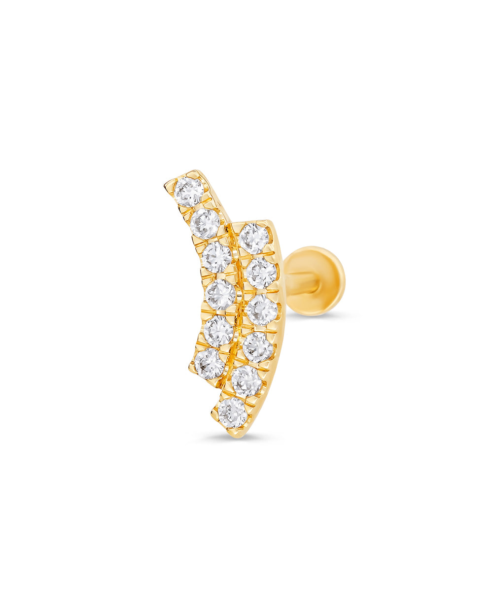 Covetear Diamond Crescent Duo Cartilage Earring#material_14k_Yellow_Gold