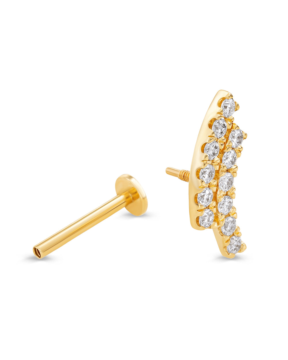 Covetear Diamond Crescent Duo Cartilage Earring#material_14k_Yellow_Gold