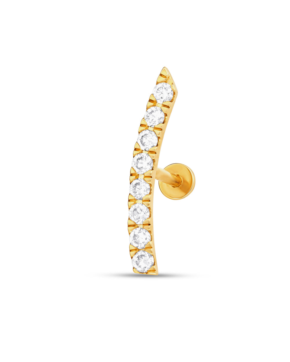 Covetear Diamond Crescent Bar Cartilage Earring#material_14k_Yellow_Gold