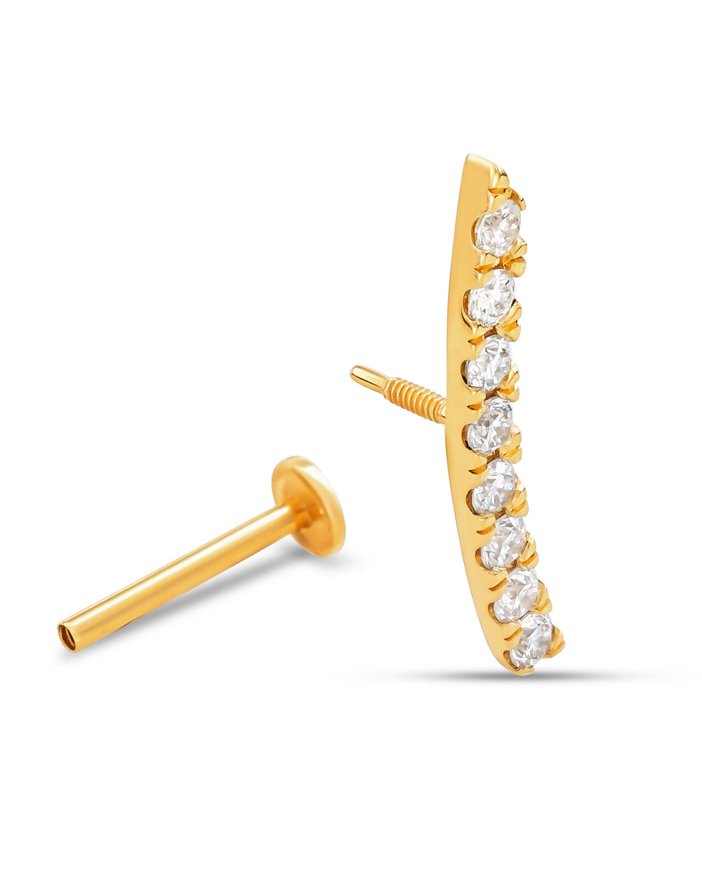 Covetear Diamond Crescent Bar Cartilage Earring#material_14k_Yellow_Gold