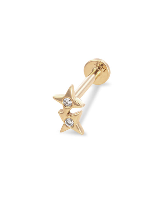 Covetear Starlight Duo Diamond Cartilage Earring#material_14k_Yellow_Gold