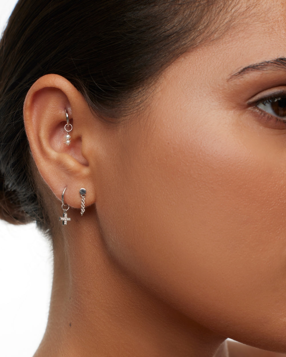 Covetear Taselle Disc Cartilage Earring#material_14k_white_Gold