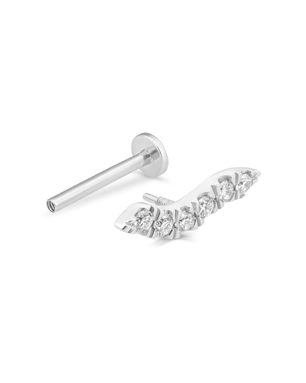 Covetear Wave Bar Diamond Cartilage Earring#material_14k_White_Gold
