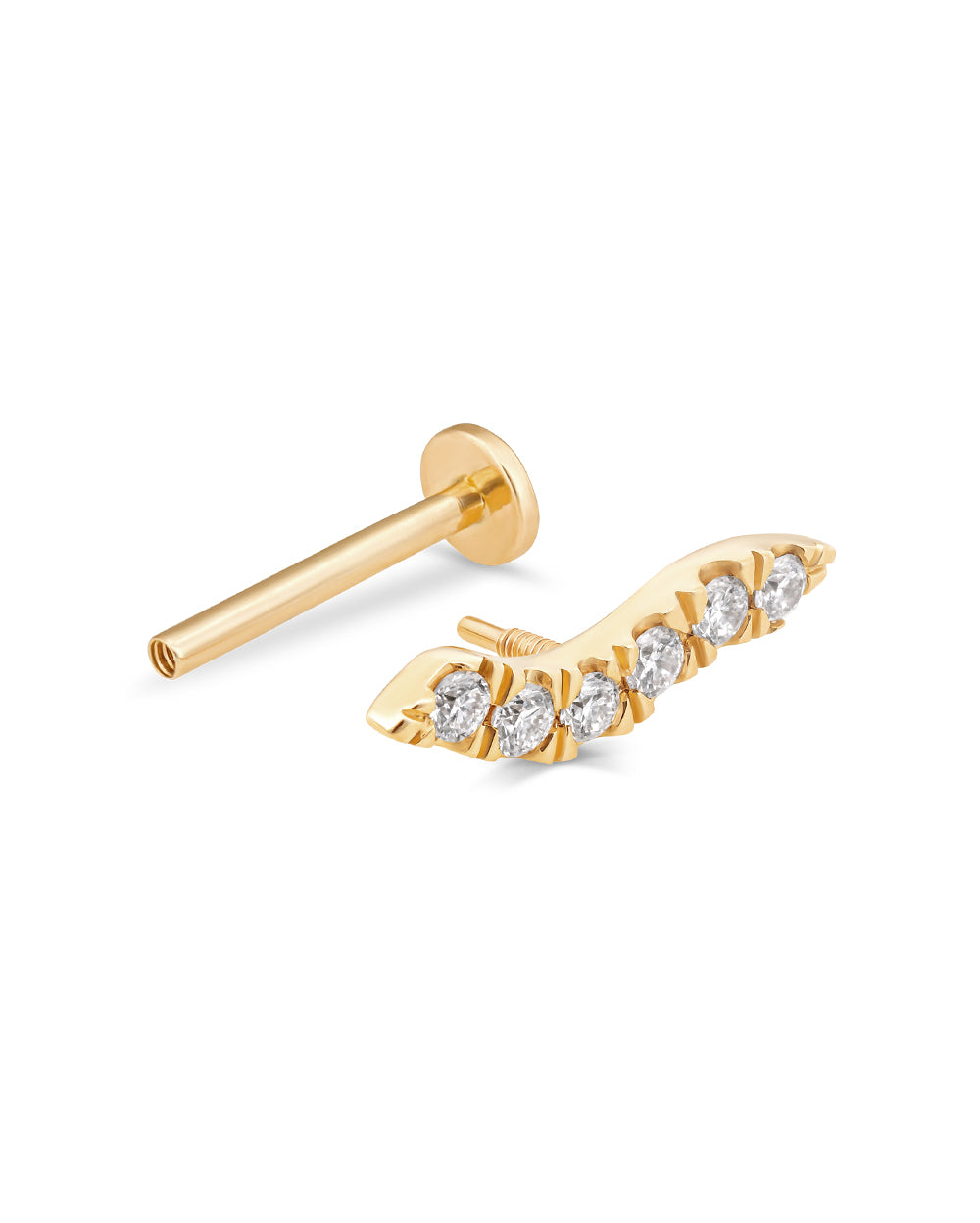 Covetear Wave Bar Diamond Cartilage Earring#material_14k_Yellow_Gold