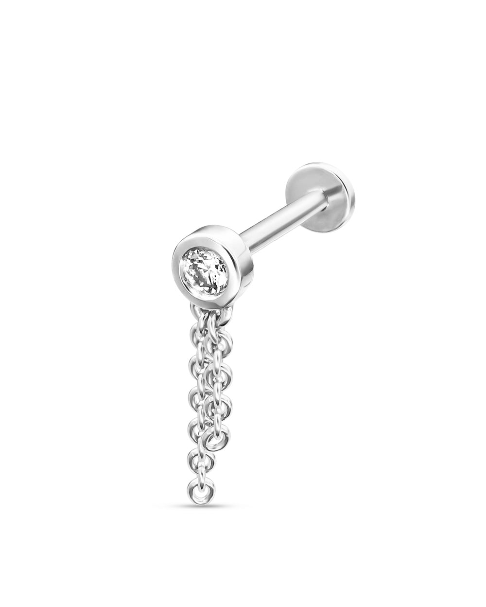 Covetear Taselle Bezel Diamond Cartilage Earring#material_14k_White_Gold