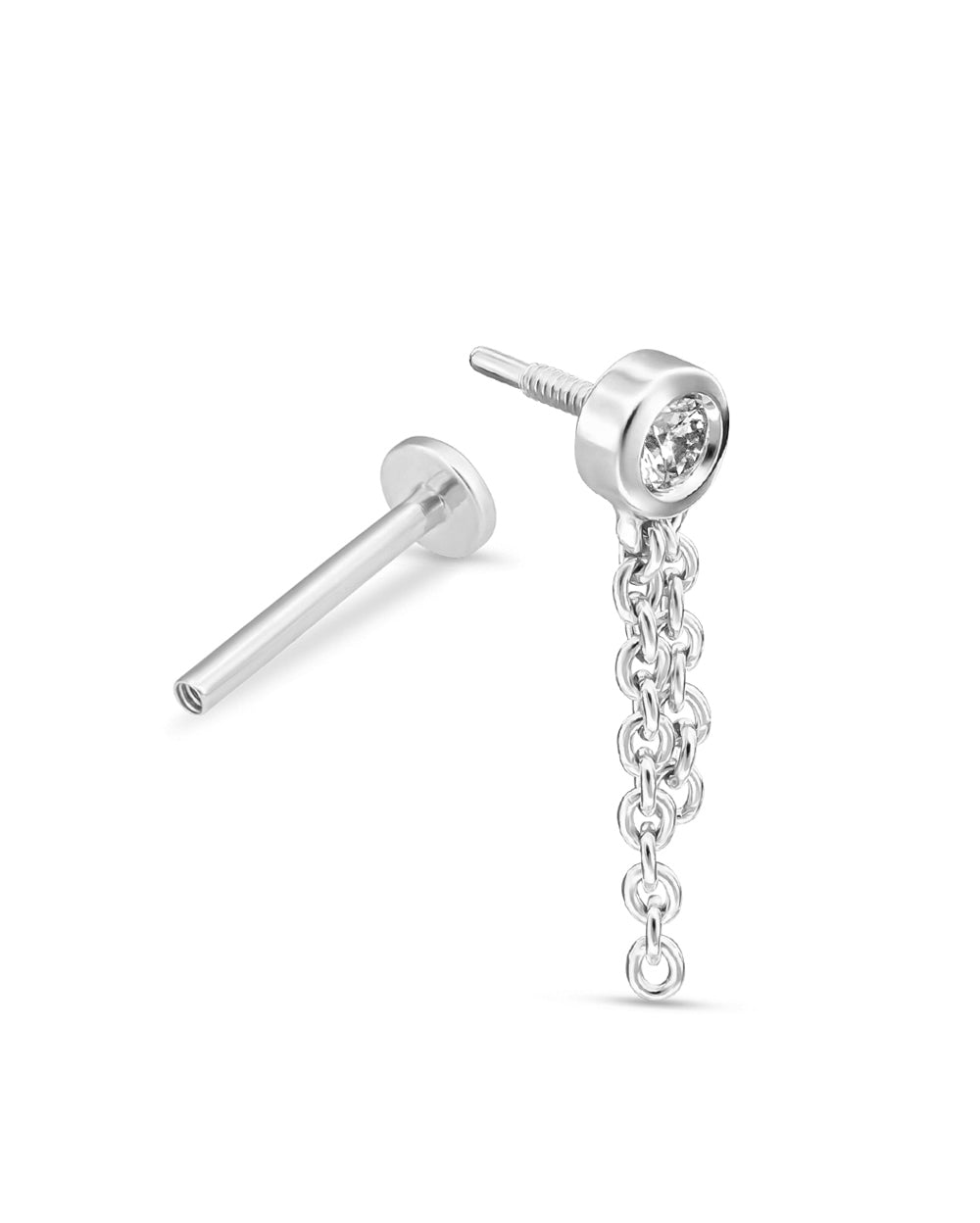 Covetear Taselle Bezel Diamond Cartilage Earring#material_14k_White_Gold