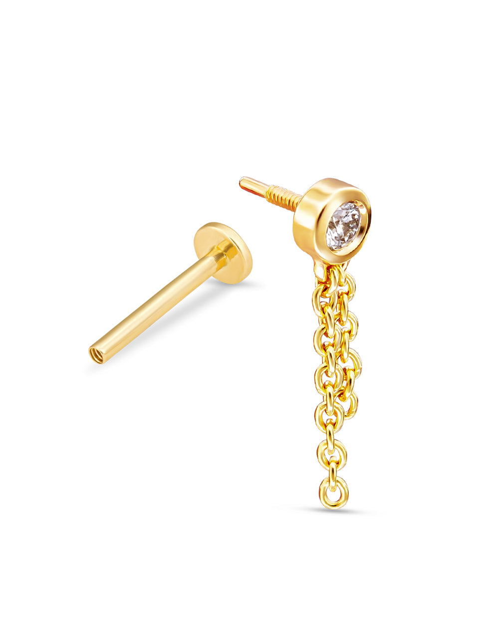 Covetear Taselle Bezel Diamond Cartilage Earring#material_14k_Yellow_Gold