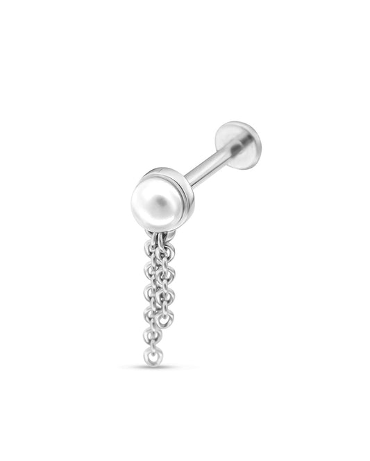 Covetear Taselle Pearl Cartilage Earring#material_14k_White_Gold