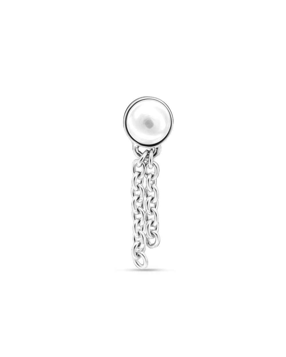 Covetear Taselle Pearl Cartilage Earring#material_14k_White_Gold