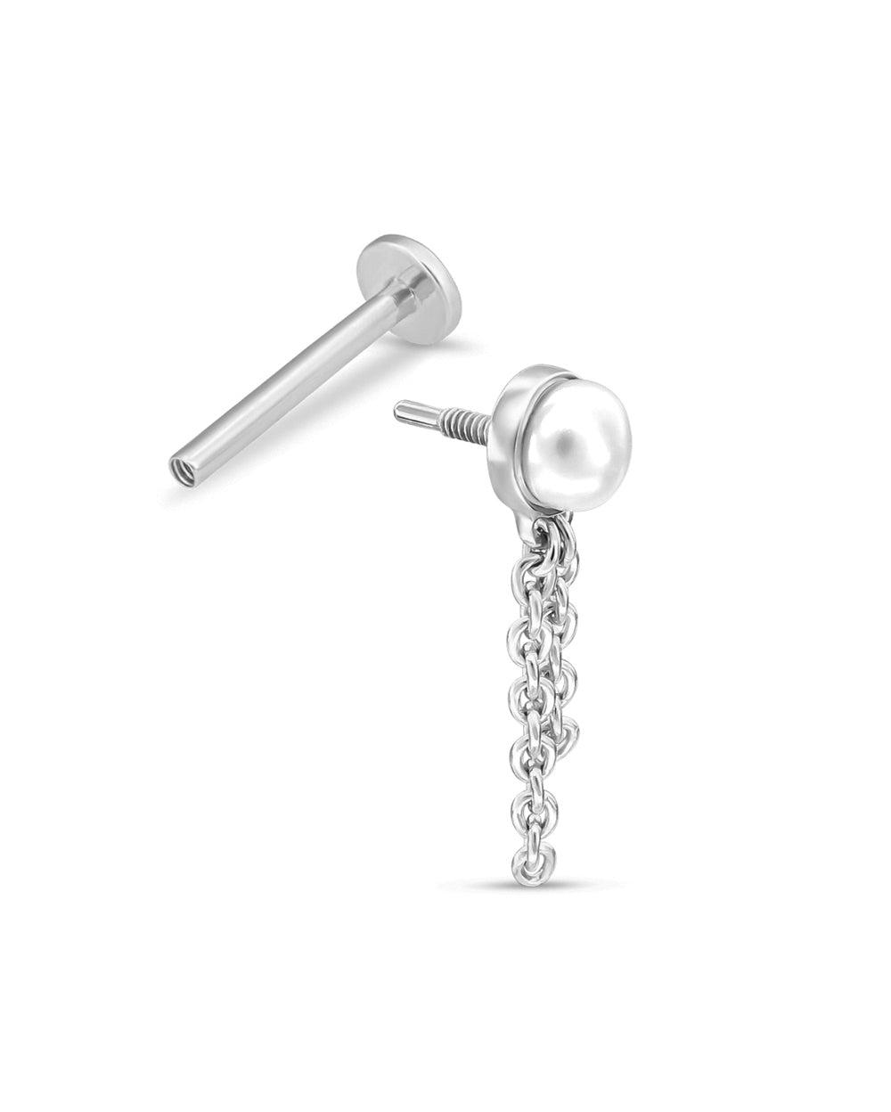 Covetear Taselle Pearl Cartilage Earring#material_14k_White_Gold