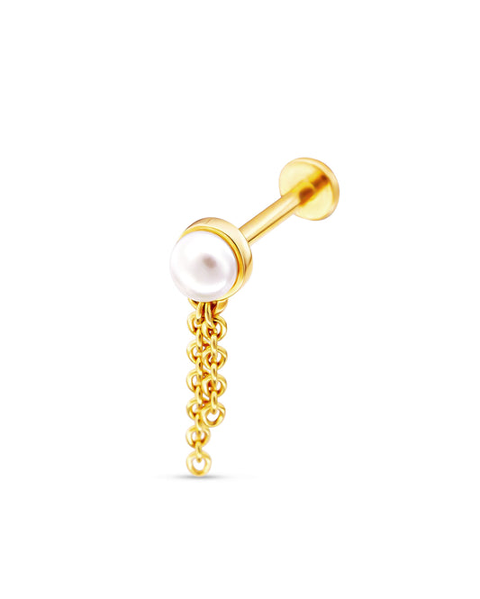 Covetear Taselle Pearl Cartilage Earring#material_14k_yellow_Gold