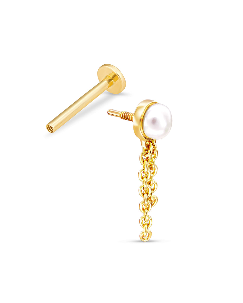 Covetear Taselle Pearl Cartilage Earring#material_14k_yellow_Gold